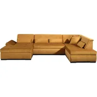 Lisa Design VERMONT, Panorama-Ecksofa in U-Form, XXL, aus Velours, rechts , Gelb - Gelb