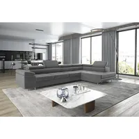 thematys Ecksofa ASTON LONG 355 x 204cm mit Schlaffunktion & Bettkasten – L-Sofa, mit 4 verstellbaren Kopfstützen, Cord (Poso) oder Samt (Monolith), - XXL Wohnlandschaft im modernen Design grau
