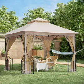 Outsunny Gartenpavillon 3 x 2,75 m Beige/Schwarz