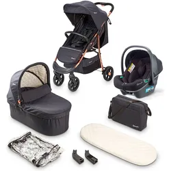 Kombi-Kinderwagen BABYGO "Style - 3in1, rosegold/black", Baby, schwarz, Kinderwagen, inkl. Babyschale mit Adaptern u. Wickeltasche