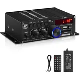 AK-380 Bluetooth 5.0 HiFi Verstärker 2.0-Kanal 40W x 2 Max. 400W Mini Verstärker Stereo Audio Leistungsverstärker-Empfänger mit USB SD Slot, UKW-Radio für Auto und Heimlautsprecher