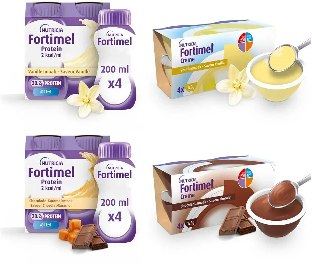 Fortimel Protein 2kcal Vanille- Karamel/Chocolade + Fortimel Crème Vanille- Chocoladesmaak 1 St Voeding