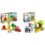 LEGO 10982 DUPLO My First Obst- und Gemüse-Traktor & 10971 DUPLO Wilde Tiere Afrikas Spielzeug-Set für Kleinkinder mit Tierfiguren und Spielmatte