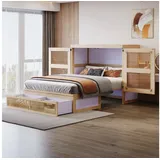 STILVORA Schrankbett 140x200 Wandbett Wandklappbett mit Stauraumschubladen Rattan-Design (mit Rattan-Design und Stauraumschubladen, Vertikales Wandbett mit Lattenrost, Ideal für Jugendzimmer und kleine Apartments 140x200 cm) ohne Matratze