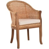 Krines Home Relaxsessel Rattan-Sessel mit Holzbeinen, Sessel aus echtem Rattan- mit Polster, Rattanstuhl beige