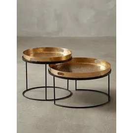 KADIMA DESIGN Couchtisch 2er Set Metall Hammerschlag abnehmbares Tablett, Gold 56x56x33 cm