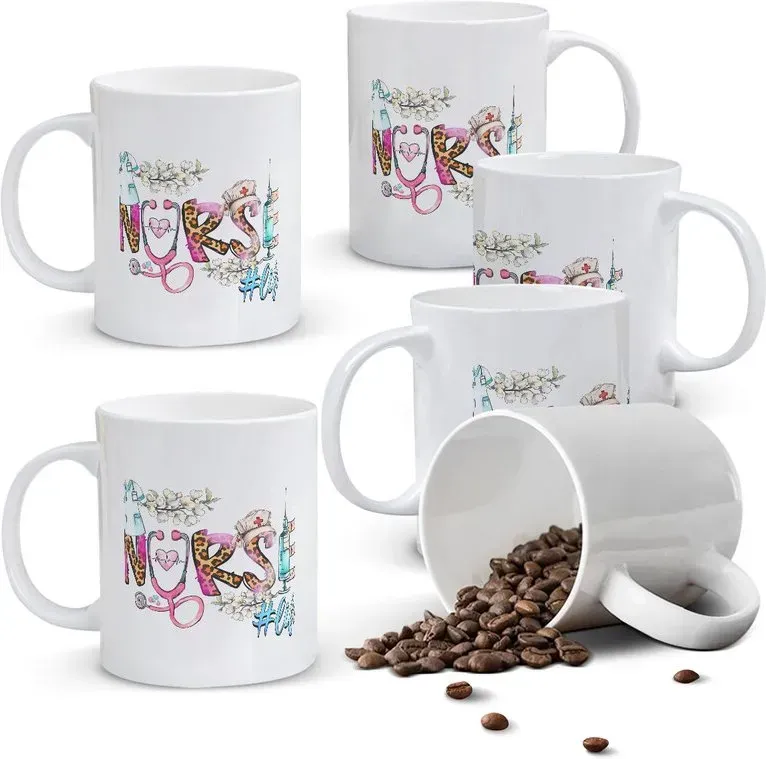 Alphynix 1 Stück 11-oz weißer Becher mit kreativem „NURSE #life“-Motiv, inklusive Stethoskop und Pflastern, perfektes Geschenk zum Pflegekrafttag, Neuheitsverkauf, Top-Geschenkideen