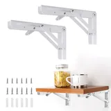 QINERSAW 2er Set 400mm Schwerlast Klappkonsole Weiß Wand Klappkonsole Tisch Klappregalhalterungen klappbar Regalträger Klappscharnier Schwerlast Klappwinkel Klapphalterung Klappträger Wandmontage