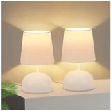 GBLY - Nachttischlampe 2er Set Tischlampe mit Kabel - Tischleuchte Weiß Stoff Nachtlampe Modern Schlafzimmer Bettlampe Design Klein Schreibtischlampe