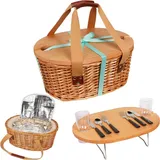 Hap Tim Picknickkorb-Set für 2 Personen mit Mini-Klapptisch für Wein, Picknick, große isolierte Kühltasche und Besteck-Set für 2 Personen, Geschenke für Paare, Hochzeitsgeschenke (DE-Y2209-2-CM)
