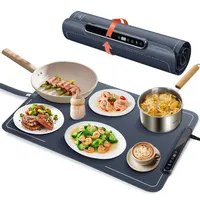 Euakee Warmhalteplatte für Speisen, Elektrisch Speisewärmer aus Silikonmaterial, 7-stufige Temperaturregelung mit LCD-Anzeige, Tragbare und Faltbare, für Warm Halten oder Auftauen (02)