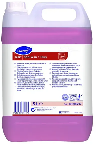 Sanitärreiniger Diversey Taski Sani 4 in 1 Plus Conc 5 L entkalkend, desinfizierend und geruchsneutralisierend