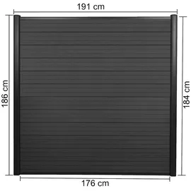 Mendler WPC-Sichtschutz Sarthe, Windschutz Zaun, Alu-Pfosten 3er Set, 5,6m anthrazit