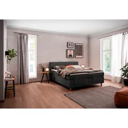 Boxspringbett ALINA "Primus", schwarz (schwarz xbo 10), B:192cm L:212cm, Struktur fein XBO (100% Polyester), Komplettbetten, Boxspringbett, mit motorischer Verstellung, inkl. Matratzen und Topper