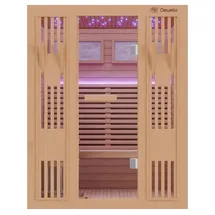 Dewello MINTO 150x130 Kabine aus Hemlock für 3 Personen mit 4,5 kW Ofen