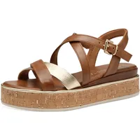 Marco Tozzi Damen Sandalen flach mit Schließe Plateau, Braun