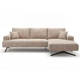 GRAINGOLD Eckcouch Velours 3-Sitzer Beige