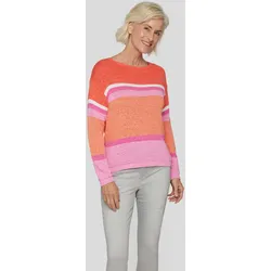 Strickpullover RABE "Rabe Streifenpullover mit Farbakzente für den perfekten Look", Damen, Gr. 42, orange, 72%Baumwolle 28%Polyester, gestreift, feminin, gerade, 3/4-Ärmel gerader Abschluss, Pullover