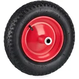Relaxdays Schubkarrenrad 3.50-8, luftbereift, Komplettrad mit Stahlfelge, bis 100 kg, Luftreifen mit Ventil, schwarz/rot