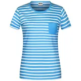 James & Nicholson T-Shirt Damen Kurzarm-Shirt mit Streifen und Brusttasche aus Baumwolle blau M