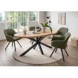 bene living Indoormöbelset Diningsessel Matera Green & Tisch Avola Gestell Cross