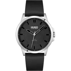 Quarzuhr HUGO "FIRST", schwarz, Armbanduhren, Herren, Armbanduhr, Herrenuhr, Mineralglas, Edelstahlarmband