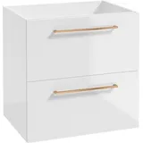 Badezimmer Unterschrank Mit 2 Schubladen, 60 Cm Breit, In Weiß Hochglanz Mit Metallgriff In Kupfer Messina-107, B/h/t: Ca. 60/60/45 Cm