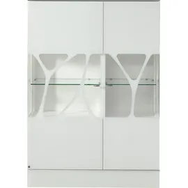LEONARDO Highboard »Cube«, mit Sicherheitsglas und edlem MDF Holz, Höhe157 cm weiß