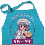 Kinderschürze Schürze Kinder Jungen Mädchen - Backschürze - Meisterbäckerin mit Name I Geschenk Backen I Hobbybäckerin - 7-14 Jahre - Türkis - kinderbackschürzen gift baking schürzen - 7-13 Jahre
