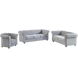 vente-unique Sessel Chesterfield Samt 3-Sitzer + 2-Sitzer 75 x 71 x 70 cm Silber