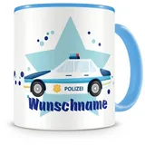 Samunshi® Kindertasse mit Namen Tasse Polizeiauto Personalisierte Tasse mit Namen Kinder Kinderbecher mit Namen Kindergarten blau 300ml