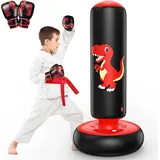 QPAU Boxsack Kinder, Aufblasbarer Standboxsack für 3-8, Geschenke FüR Jungen Und MäDchen, Boxsack Stehend Kinder Set für Die Praxis Karate, Taekwondo, MMA