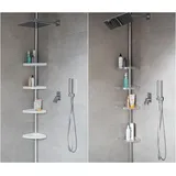 KS TELESKOPREGAL 3 BÖDEN WEISS CHROM ECKREGAL DUSCHABLAGE DUSCHREGAL 2 FARBEN UND 2 LÄNGEN (200, Silber glänzend)