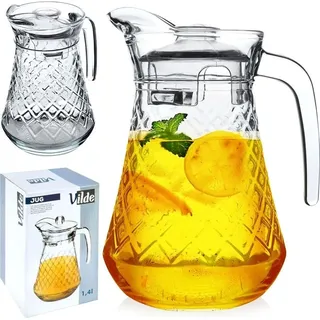 VILDE Glaskaraffe karaffe 1,4 L | Krug Glas Wasserkaraffe mit Deckel und Ausgießer, Wasserkrug Wasserkanne Wasser Karaffen Tee Fruchteinsatz Karaffee - Transparent