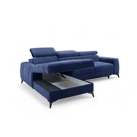 Fun Möbel Ecksofa Schlafsofa Sofa AGNESA XS Stoff Salvador Dunkelblau Ottomane Links - Blau