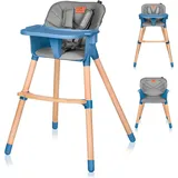 LIONELO Koen Kinder Hochstuhl 2in1 verstellbarer Stuhl, abnehmbares Tablett, rutschfest, 6 bis 36 Monate, 5-Punkt-Sicherheitsgurt, KinderHochstuhl, Babyhochsitz, Belastbarkeit bis 15 kg / 30 kg (Blau)