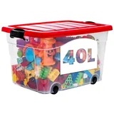 konzept Aufbewahrungsbox 40L mit Deckel & hochwertigen Rollen – BPA-frei, stapelbar, stabile Verschlüsse, Transparent – für Haushalt & Büro