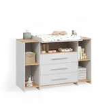 livinity® Wickelkommode Torino Weiß/Goldkraft Eiche mit 3 Schubladen