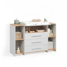 livinity® Wickelkommode Torino Weiß/Goldkraft Eiche mit 3 Schubladen