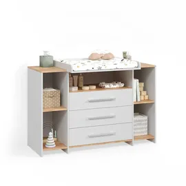 livinity® Wickelkommode Torino Weiß/Goldkraft Eiche mit 3 Schubladen