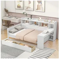 OKWISH Schlafsofa Tagesbett Jugendbett Kinderbett Daybett, Schlafsofa, Tagesbett mit 2 Schubladen, USB-Anschluss & Ladebuchse, Nachttischablage, Multifunktionales Daybed für,  ohne Matratze, mit Matratze weiß
