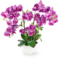PASCH® XXL Kunstblume Orchidee groß (56cm) in Hochglanz-Keramiktopf | Orchideen künstlich | Kunstblumen wie echt | künstliche Orchideen im Topf | künstliche Blumen im Topf | Kunstblumen im Topf (Lila)
