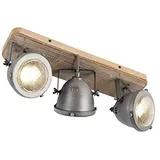 QAZQA Industriespot stahl mit Holz kippbar 3-licht - Emado