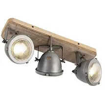 QAZQA Industriespot stahl mit Holz kippbar 3-licht - Emado