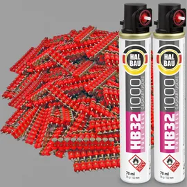 HALBAU Set Betonnägel 15mm 2000Stück HB42 + 2 x Gaspatrone HB32 115mm für Nagler