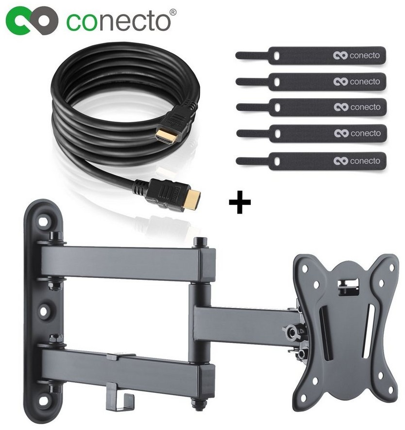 conecto TV Wandhalter für LCD LED Fernseher & Monitor TV-Wandhalterung, (bis 27 Zoll, neigbar, schwenkbar) schwarz