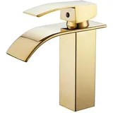 Waschtisch-Mischbatterie, goldener Badezimmer-Wasserhahn, moderner Einloch-Wasserfall-Auslauf, Badezimmer-Wasserhahn zum Herunterziehen