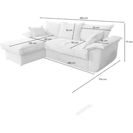 KAWOLA Sofa DAMETO Ecksofa Bettsofa Schlafsofa mit Stauraum Cord hellblau