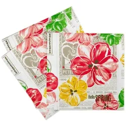 Sovie HOME Serviette Hello Spring in gelb-rot aus Linclass® Airlaid 40 x 40 cm, 12 Stück - Frühling Blumen modern Schmetterling