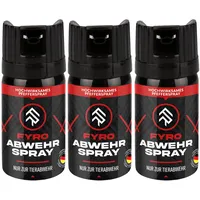 FYRO Pfefferspray zur Selbstverteidigung 3er Pack | KO Spray | Abwehrspray | Jet - Fog Sprühstrahl | 4 Meter Reichweite | Verteidigungsspray zur Tierabwehr | Hundeabwehr | 40 ml | klein